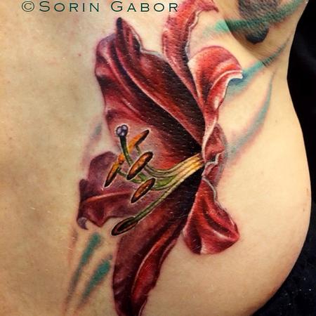 Tattoos - Realistic color flower tattoo -lower lily deail - 112100